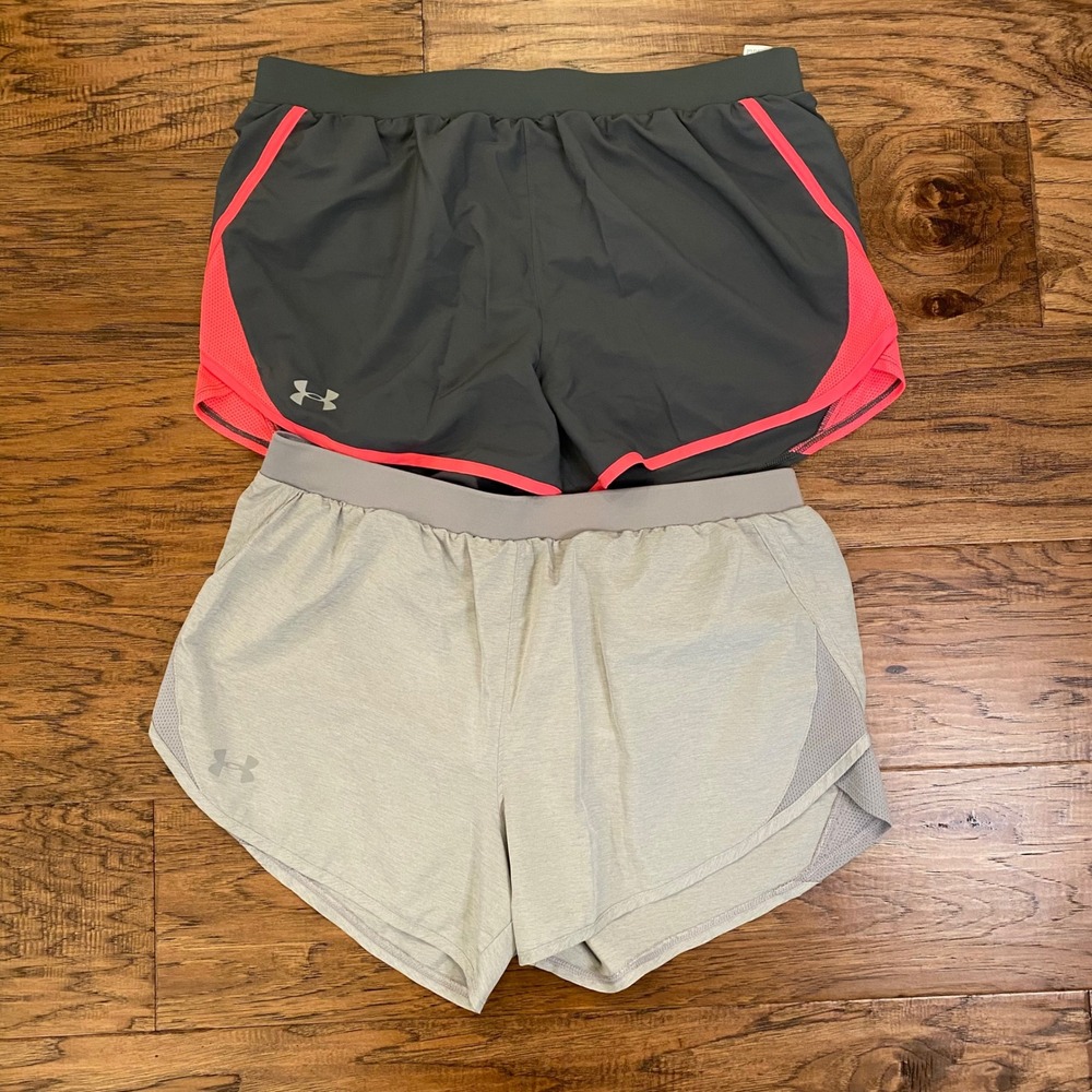 Under Armour Fly By Running Shorts Womens Lot of 2 Grey Pink Athletic Gym M
